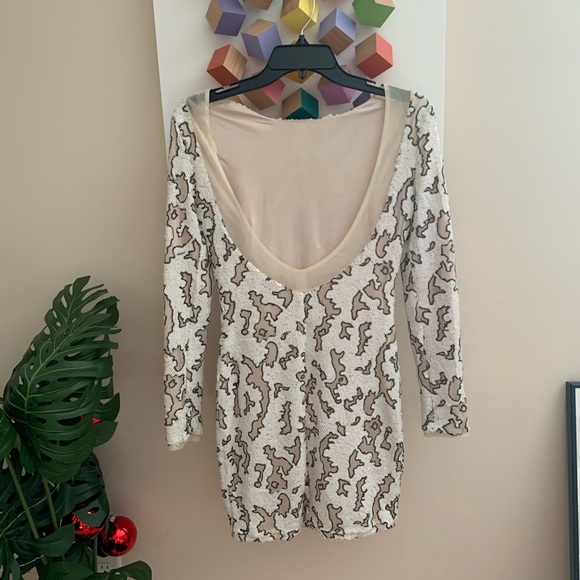 Zara Basic White Sequin Long Sleeve Dress  XS - Picture 3 of 4